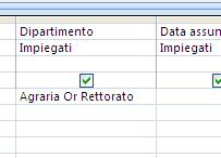 35. Torna alla modalità struttura della query e imposta dei nuovi criteri, al fine di selezionare solo quegli impiegati il cui Titolo di Studio è il Diploma e la cui data di assunzione è compresa tra