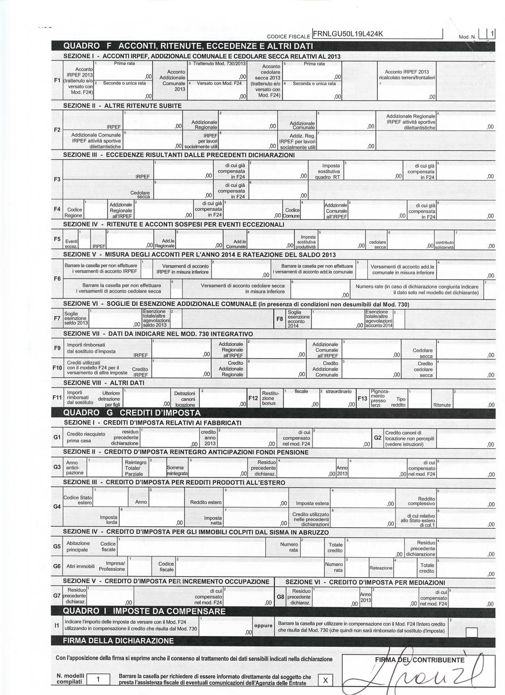 CDCE FSCALE FRNLGUL9LK vld. N. QUADR F ACCNT,, ECCEDENZE E ALTR DAT SEZNE - ACCNT RPEF, ADDZNALE CMUNALE E CEDLARE SECCA RELATV AL Acct RPEF F tratteut e/ versat c Tratteut Md.