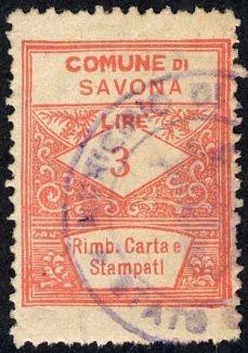 Savona Rimborso stampati R. Stamp. Carta bianca, liscia. Autoadesive.