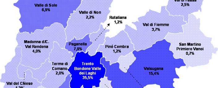 Pernottamento Il 33% dei turisti ha scelto una struttura ubicata nel comune di Trento L evento risulta concentrato su Trento e