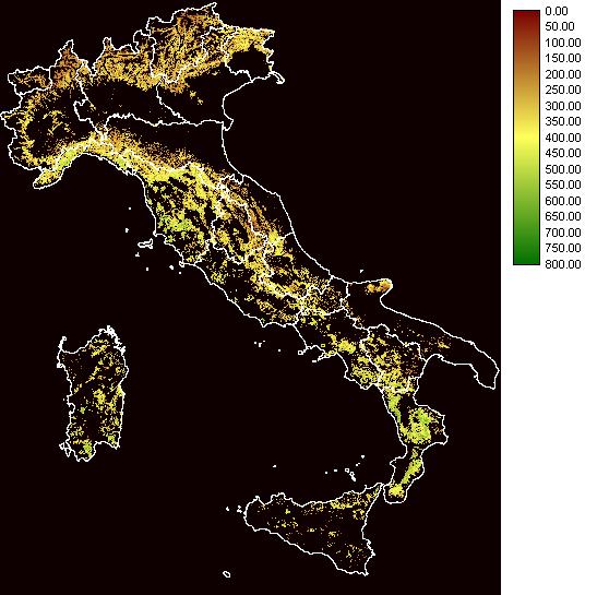 Modulo offerta Produttività potenziale di biomassa legnosa per energia NPP g C m -2 anno -1 Volume legnoso ed incremento (tipologie)