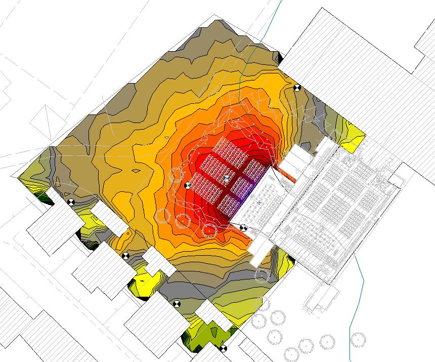 Figura 47 Mappe isofoniche per la configurazione dell acustica naturale e l ipotesi 1 (no interventi)