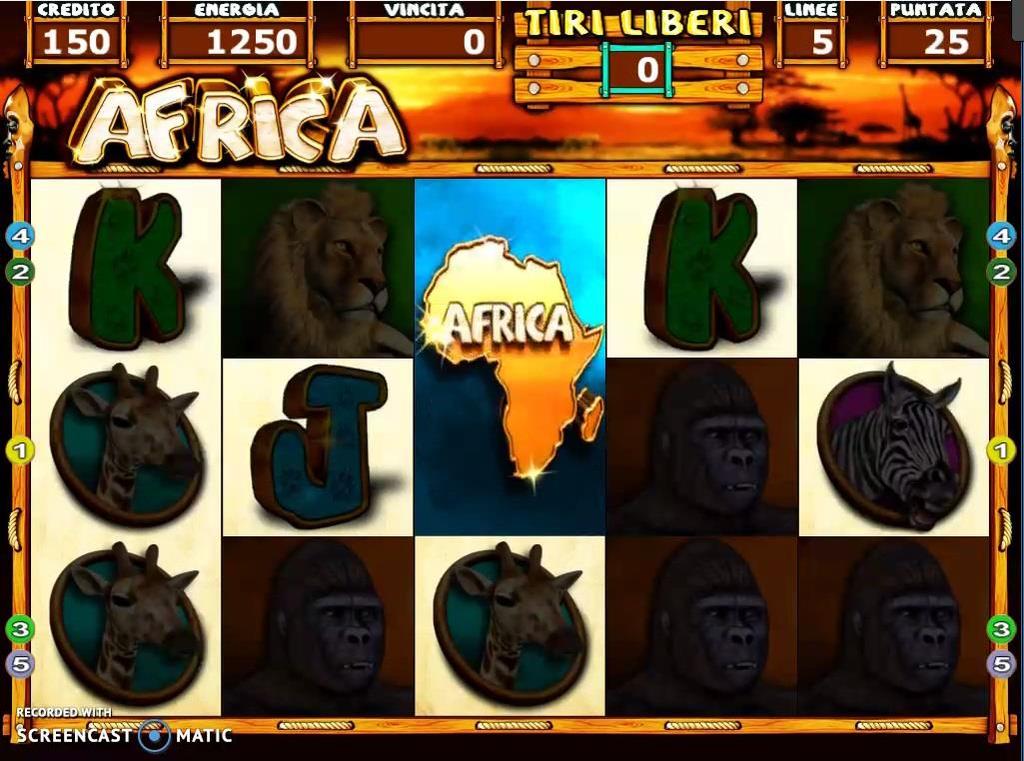 BONUS AFRICA Quando a video appare il simbolo AFRICA si entra nella Fase BONUS AFRICA. A questo punto si accederà a un gioco che permetterà di vincere una determinata quantità di PUNTI.