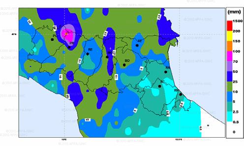 Infine, le cumulate giornaliere ricavate dai pluviometri evidenziano le zone maggiormente