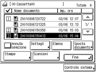 1 Selezionare il numero di Mail Box desiderato e specificare i documenti da unire nell ordine, premere poi il tasto Stampe.