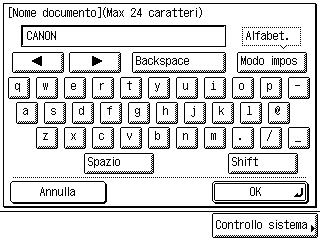 Specificare il Nome del Documento prima della scansione. (Nome documento) Prima della scansione, è possibile assegnare un nome al documento.