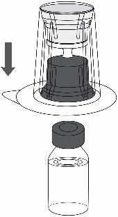 Prendere il set Mix2Vial insieme alla confezione e perforare verticalmente il flaconcino di acqua per preparazioni iniettabili con la punta blu del set Mix2Vial (Figura 2). Figura 1 6.