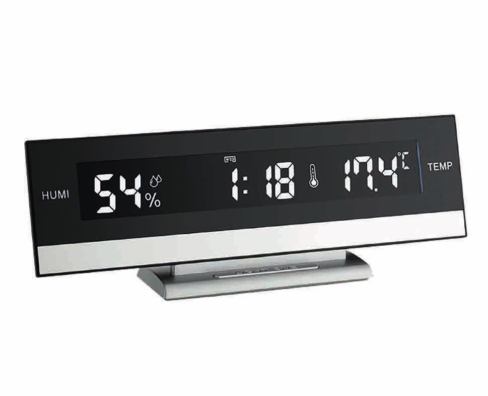 snooze Retroilluminazione automatica al buio Ingresso USB Indicatore della temperatura esterna e umidità Interno da -20 a +70 C Umidità da 10 a