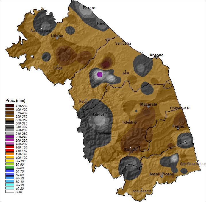 Mappa precipitazione stagionale (Fonte: ASSAM Regione Marche Servizio Agrometeo Regionale) 3.2.