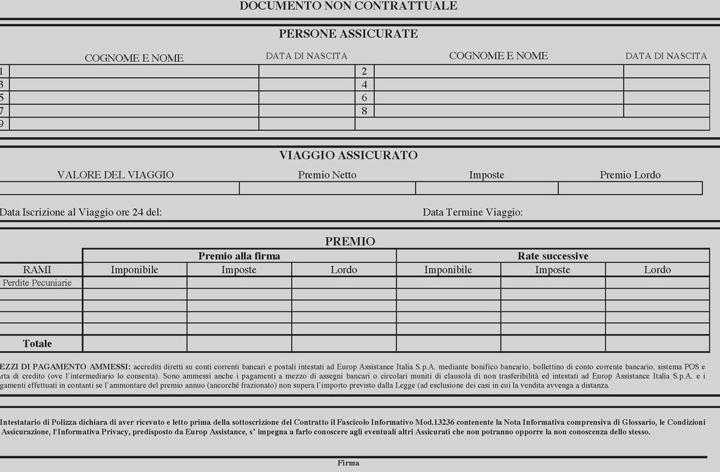 : Codice fiscale/ P.IVA: DATI DI PREVENTIVO Decorrenza ore 24 del: Scadenza ore 24 del: Durata Frazionamento Tacito rinnovo Rata successiva Pol.