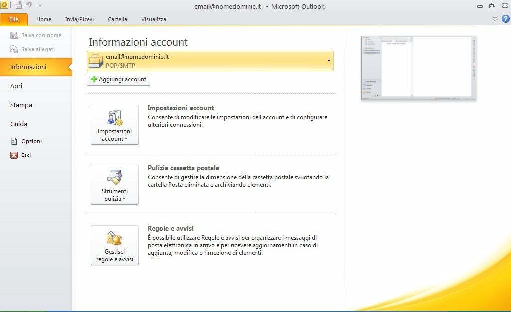 10 MODIFICA / CONTROLLO DELL'ACCOUNT DI POSTA ELETTRONICA 1. Aprire Outlook 2.