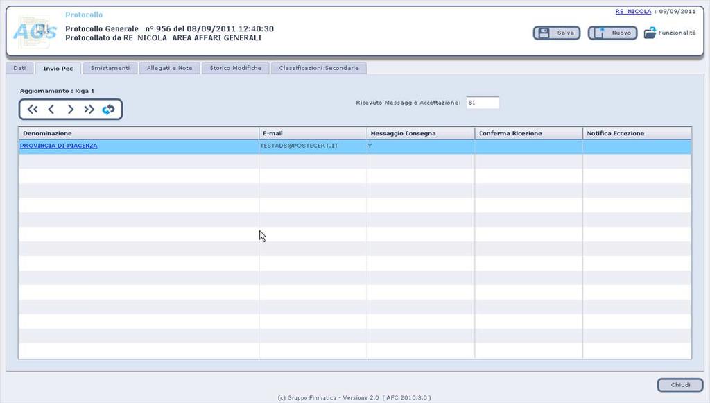 Per visualizzare le informazioni di interoperabilità del messaggio inviato, il sistema propone sulla maschera di registrazione protocollo spedito una nuova sezione, denominata Invio PEC (figura 3a