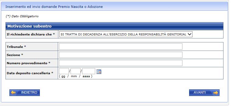 del provvedimento per consentire all Istituto di verificare le informazioni in fase di lavorazione della pratica in sede. Di seguito la pagina prospettata al richiedente.