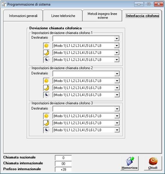 Interfaccia citofono Deviazione chiamata citofonica Consente di impostare il numero telefonico destinatario della deviazione e, per