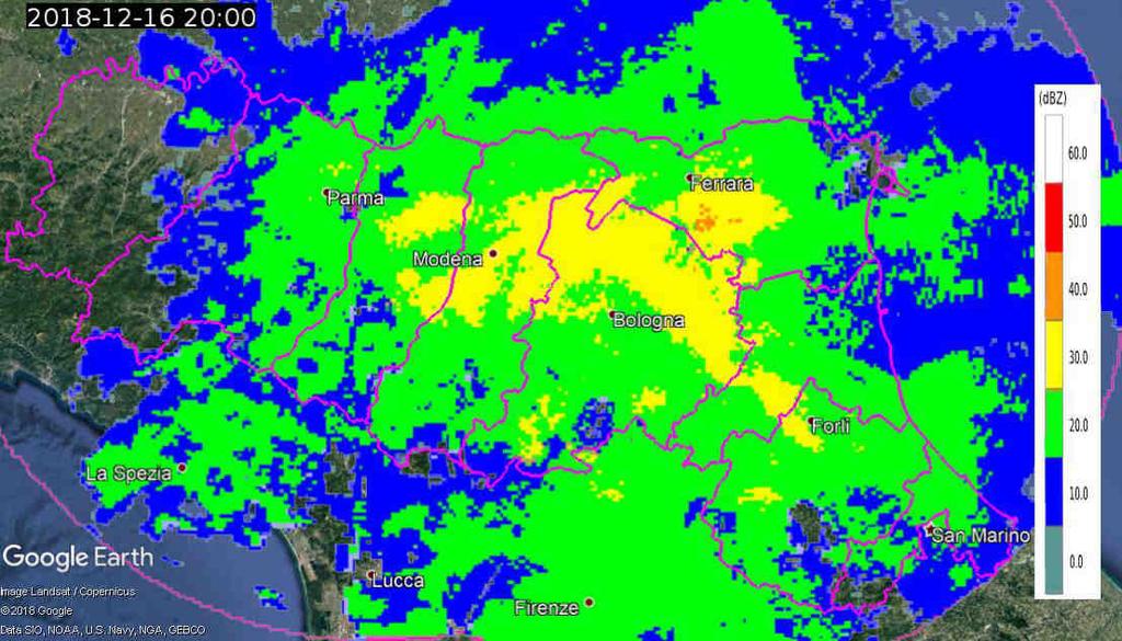 2. Analisi dell evoluzione alla mesoscala sull Emilia-Romagna Le prime precipitazioni nevose si osservano a partire dalle 16:00 UTC sull arco appenninico tra le province di Parma e Bologna.