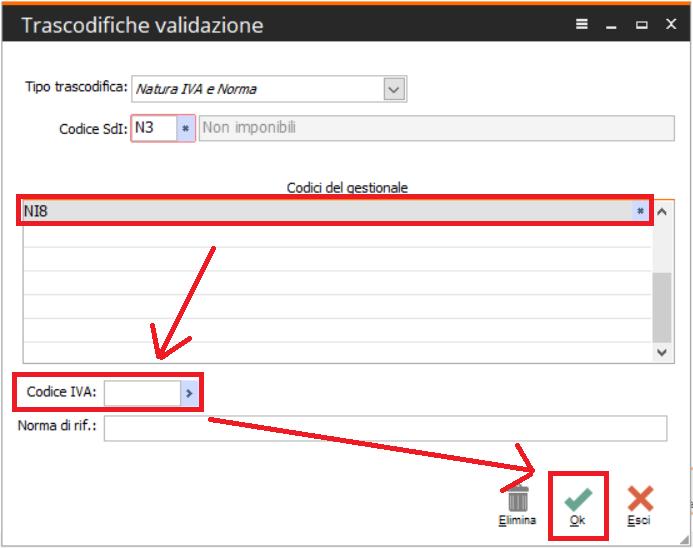 IVA e Norma e successivamente selezionare il codice Sdi a cui appartiene il codice IVA che non è stato associato ad una norma.