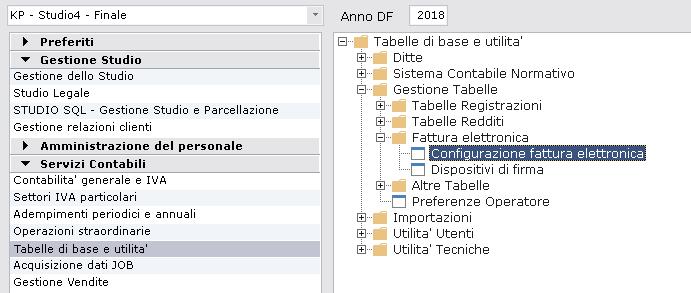 Servizi contabili: Tabelle di base e utilita' > Gestione Tabelle > Fattura elettronica > Configurazione fattura elettronica Operate dalla Configurazione parametri