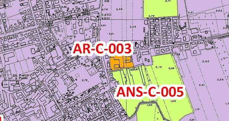 Caratteri Geologici: L ambito AR-C-003, dal punto di vista geologico è ubicato su depositi di canali distributori e di argine