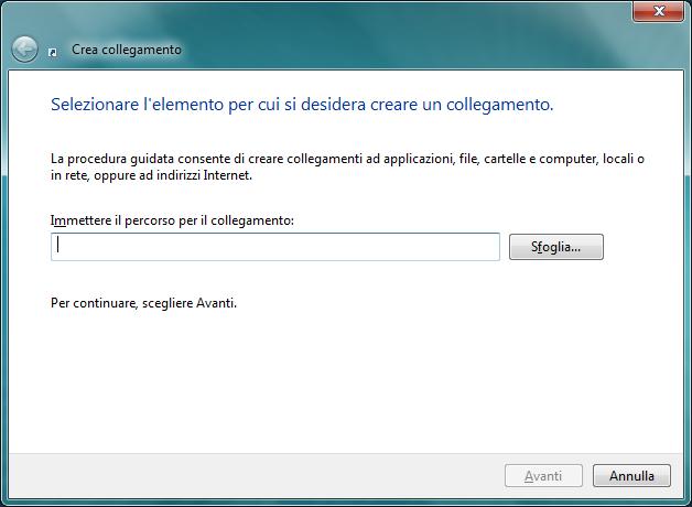 CREARE SUL DESKTOP UN ICONA DI COLLEGAMENTO Tasto destro Nuovo Collegamento Windows offre la possibilità di creare una scorciatoia per i