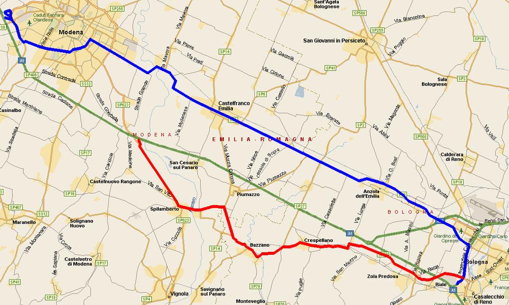 A/1 Milano - Napoli tratto Modena - Bologna Percorso alternativo Vigilanza Polizia Stradale Uscita : A1 Modena Entrata: A14 Casalecchio di Reno 52 Km Modena - SS9 via Emilia - Castelfranco Emilia -