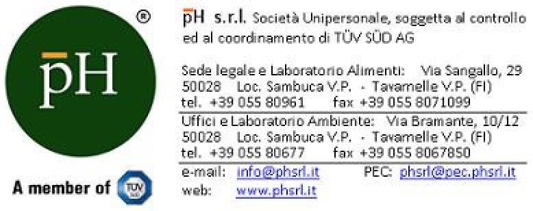 Li, 14/03/2013 Il Responsabile di Laboratorio Dott. Andrea Bargiacchi N 13A06555 Per metodi di prova che non riportano le modalità di campionamento, queste sono eseguite secondo la procedura (Proc.