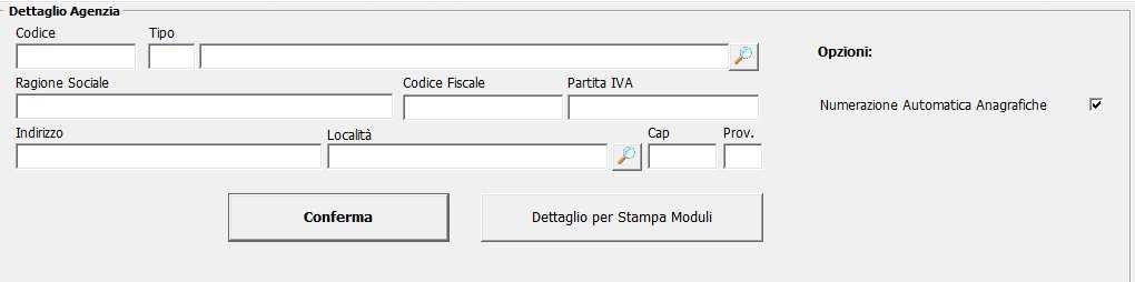 Codice: sarà il codice identificativo dell'agenzia. Se non ci sono particolari esigenze, si consiglia l'uso del codice 01. Tipo: identifica il tipo di soggetto obbligato.