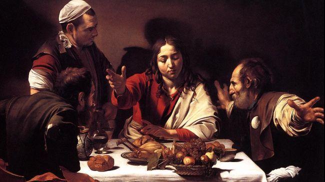 Questa è la prima versione della cena dipinta dal Caravaggio.