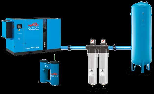 Potenziare Rollair V PM grazie alle opzioni integrate Qualità dell'aria Separatore d'acqua interno - riduce fino al 90% la condensa presente nell'aria compressa.