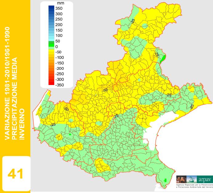 CAMBIAMENTI CLIMATICI OSSERVATI IN VENETO PRECIPITAZIONE - CUMULATA INVERNALE