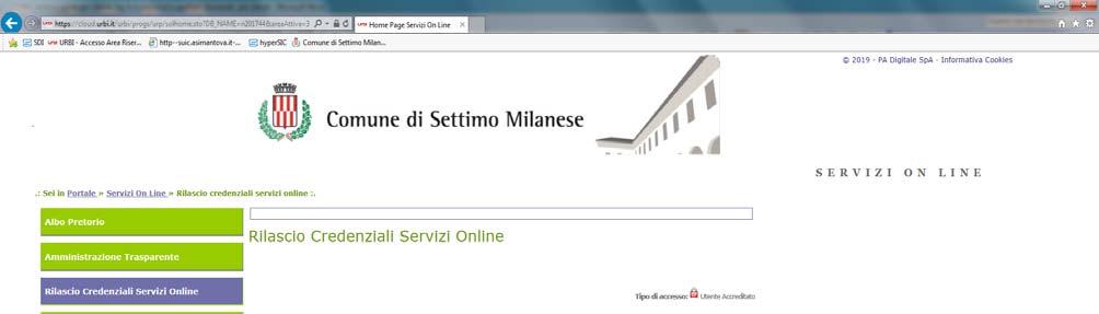 RICHIESTA LOG IN E PASSWORD Il cittadino accede alla seguente maschera dal sito del Comune: http://www.comune.settimomil