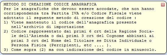 Crea codice anagrafico Riscrivi anagrafiche Riscrivi sostituti Verifica archivi 4.