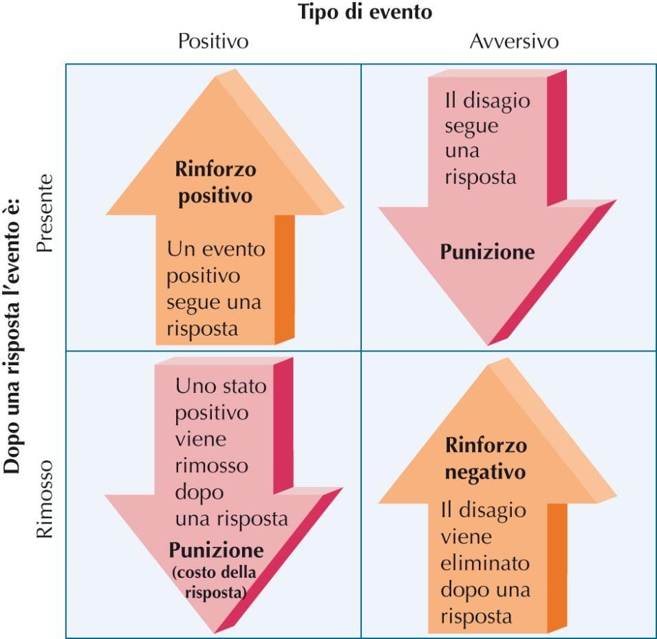 Tipi di rinforzo e punizione NB: le frecce con la punta verso l alto indicano che le