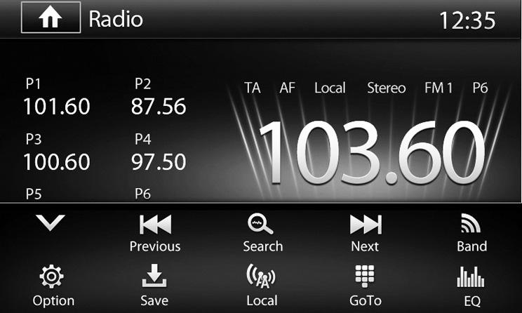 RADIO FONCTIONS RADIO Vuelve al menú principal. LOCAL/DISTANCE Tipo de frecuencia. FM/AM Banda. Pasa a las demás funciones. Búsqueda automática emisoras / Atrás.