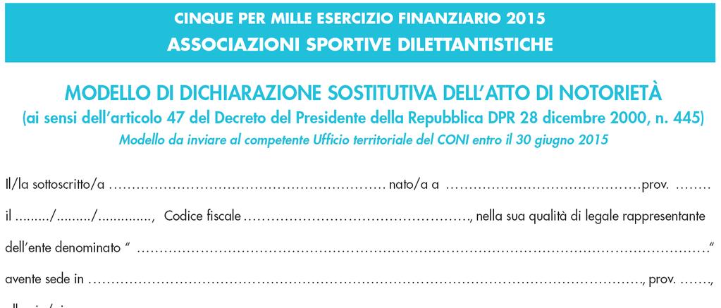 Il modello confermativo per associazioni sportive dilettantistiche Titolo Sottotitolo Testo