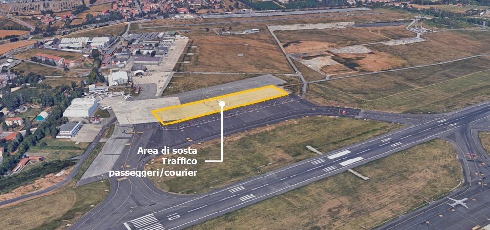 A queste si aggiunge un area piazzale sull estremità ovest dedicata al traffico di Aviazione Generale dotata di 6 piazzole di sosta.