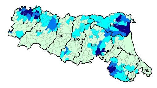 SAU media aziendale 1982 7,53 ha 1990 8,44 ha 2000 10,64 ha Province / Zone altimetriche ha Piacenza 18,49 Parma 17,60 Reggio nell'emilia 13,10 Modena