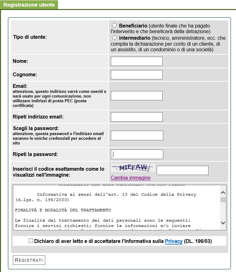 1. Registrazione utente Nome e cognome Indirizzo e-mail