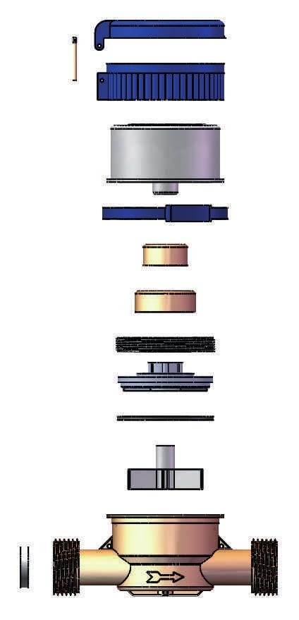 CONTADOR UAR Dettaglio 2 3 Nº Descrizione Materiale Coperchio Polipropilene 2 Coppiglia Ottone 3 Flangia copri-orologeria ABS Orologeria sigillata Assemblato 5 Anello di ﬁssaggio dell orologeria ABS