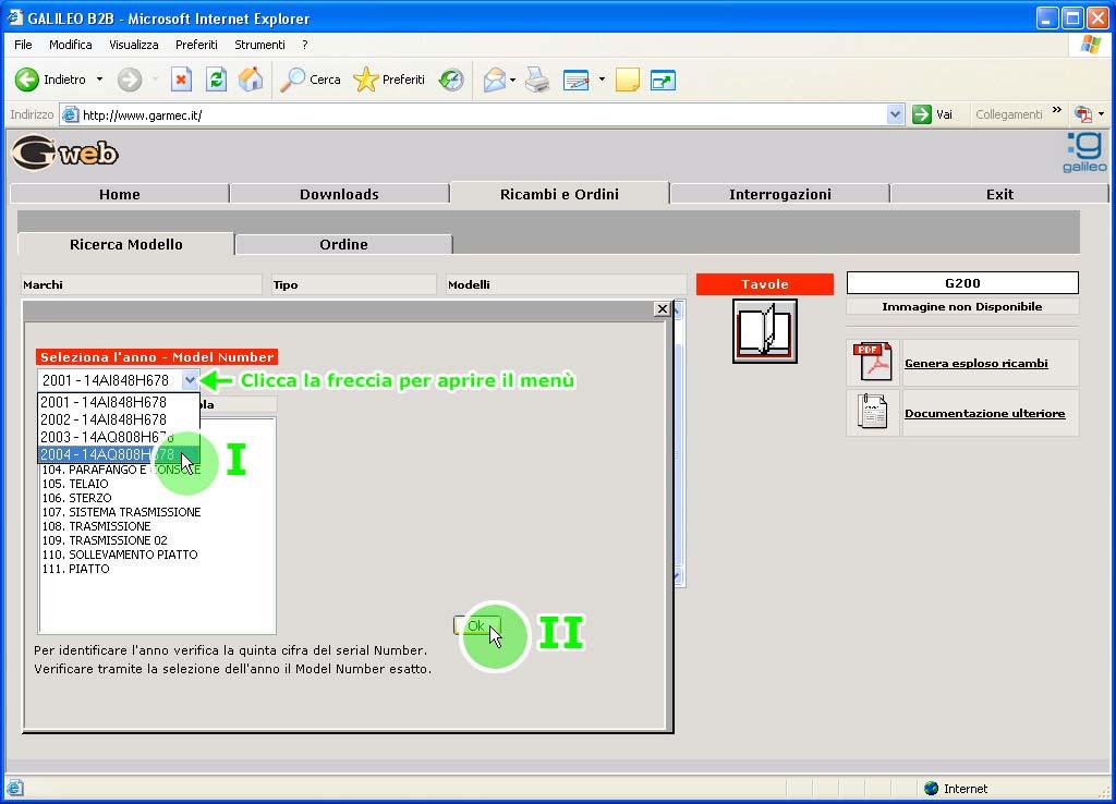 Per alcuni modelli seleziona prima l Anno-Model Numer (I) e