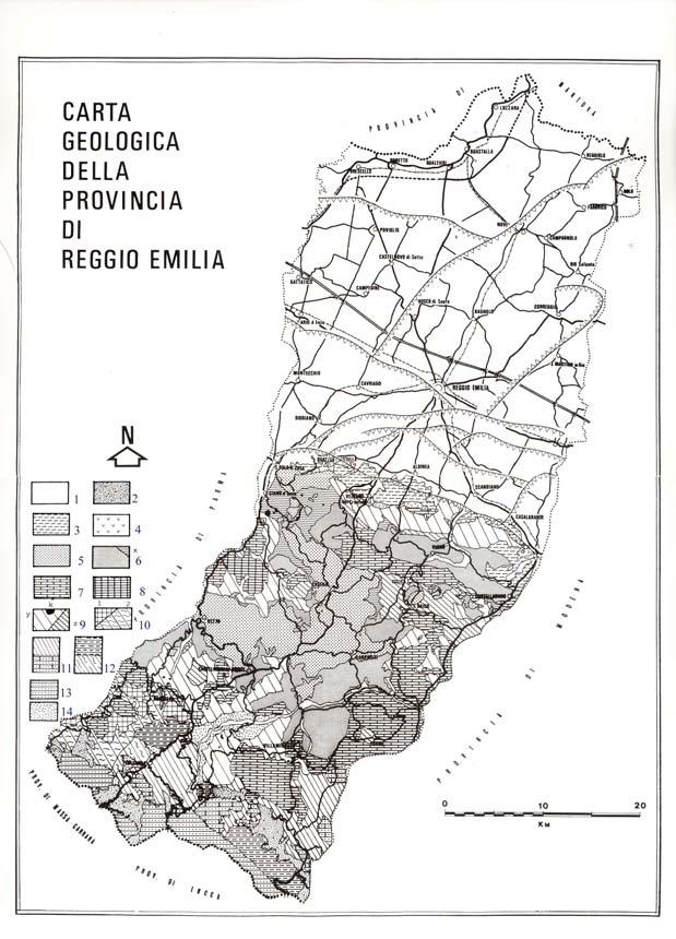 Figura 4-Carta Geologica schematica della Provincia di Reggio Emilia (Estratto da Gasperi et al., 1988 con modifiche).