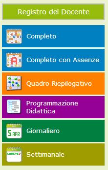 Ad esempio, per il Registro di Classe sono presenti le modalità Giornaliero e Settimanale per accedere, rispettivamente al giorno odierno o alla settimana contenente il giorno odierno.