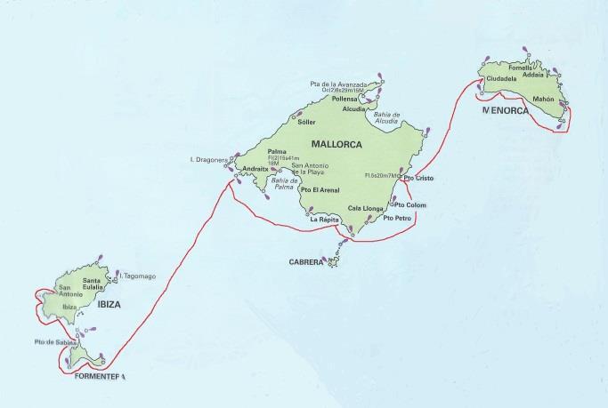 Le soste possibili sono: Cala Ratjada, Porto Cristo, Porto Colom, Porto Pedro, Les Salines, Es Terench fino ad approdare nel meraviglioso