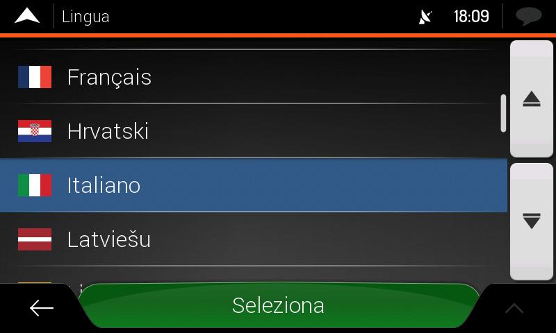 Configurazione iniziale 1. Selezionare la lingua desiderata e toccare per confermare la selezione. Questa potrà essere modificata in un secondo momento in Impostazioni locali. 2.