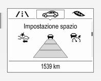 202 Guida e funzionamento Sui display di livello medio e DeLuxe, selezionare il menù Info mediante i tasti sul volante e premere å per selezionare la seguente indicazione di distanza 3 107.