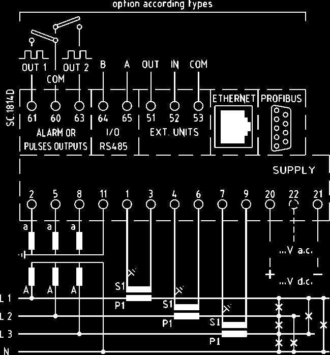 Q96U4L - Q94U4H per linea trifase a tre fili for three-phase three wires circuit per linea trifase a quattro fili for three-phase four wires circuit modulo uscite analogiche analog output unit M52U02