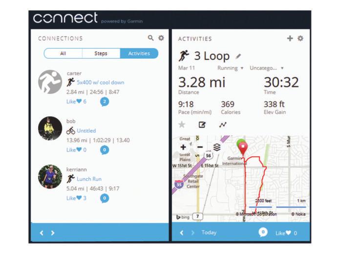 Memorizzazione delle attività: dopo aver completato e salvato un'attività utilizzando il dispositivo, è possibile caricarla su Garmin Connect e conservarla per tutto il tempo che si desidera.