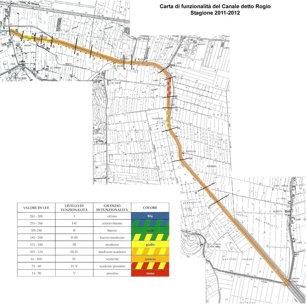 3.3.2 Applicazione metodo IFF 2007 Viene presentata la carta tematica relativa alla funzionalità rilevata nel Canale detto Rogio nel tratto compreso tra la Baracca di Nanni ed il Ponte alle Morelle