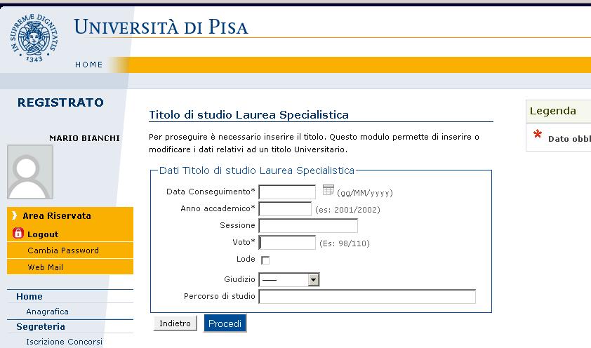 Infine, nella maschera Dati titolo di studio vanno inseriti i dati obbligatori richiesti.