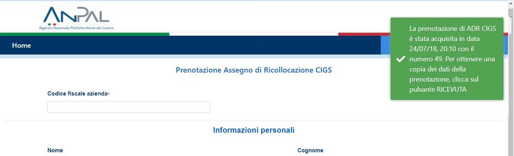 5 Ricevuta A completamento dell operazione il sistema produrrà una ricevuta (in formato pdf) contenente il riepilogo delle informazioni della prenotazione comprensive di