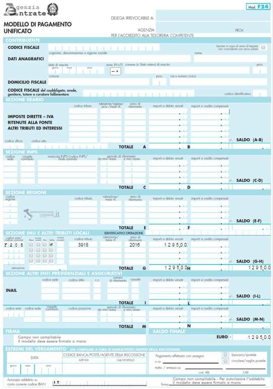 ESEMPIO 3 SALDO A DEBITO SENZA COMPENSAZIONI OLTRE EURO 1.000 Saldo IMU pari ad euro 1.